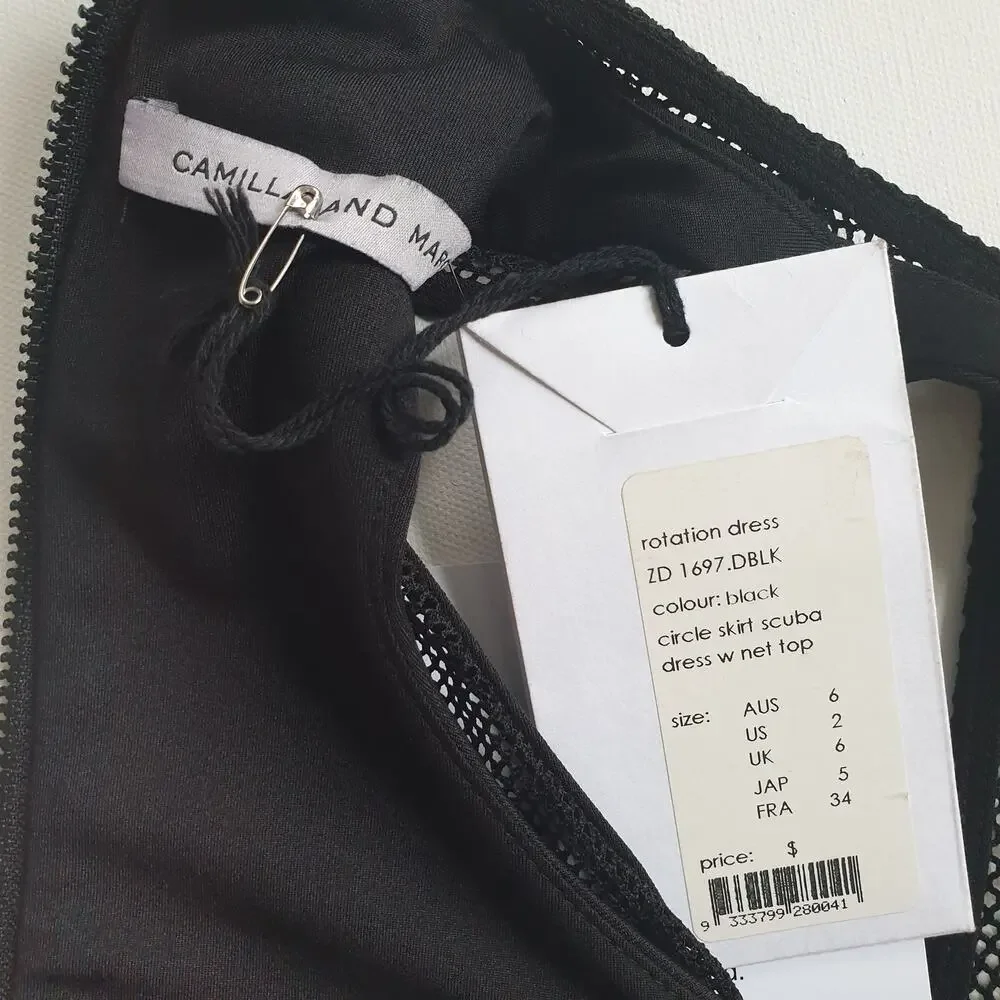 NWT Camilla and Marc Black Dress A-Line Mini Size 2 Scuba Net Top Night Out - Picture 9 of 16